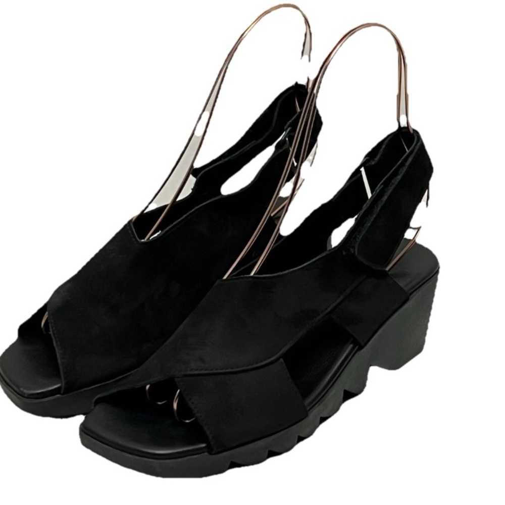 Arche Himali Black Suede Leather Wedge Heel Platform Sandal Women's EUR 39